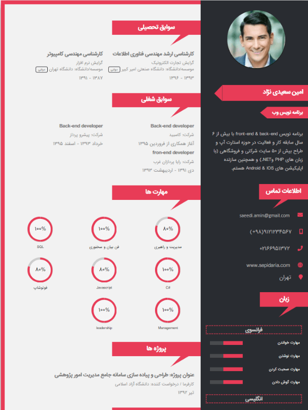 نمونه رزومه قالب هارمونی(قرمز)