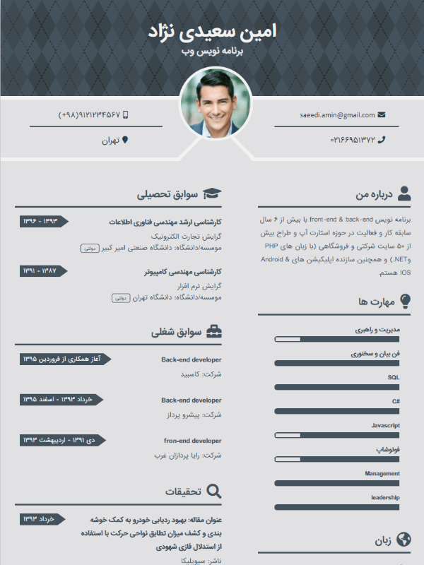 نمونه رزومه قالب آکادمیک