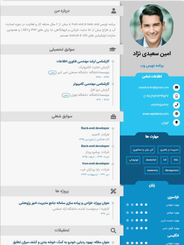 نمونه رزومه قالب فریلنسر